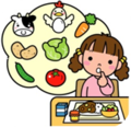 イラスト：食べ物について考える様子