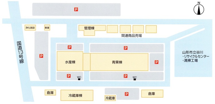 地図：山形市公設地方卸売市場　配置図