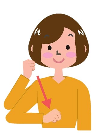 握った手をこめかみの位置から下に動かしている女性のイラスト