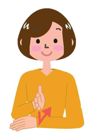 片手を水平に置き、垂直にしたもう一方の手を上にあげている女性のイラスト