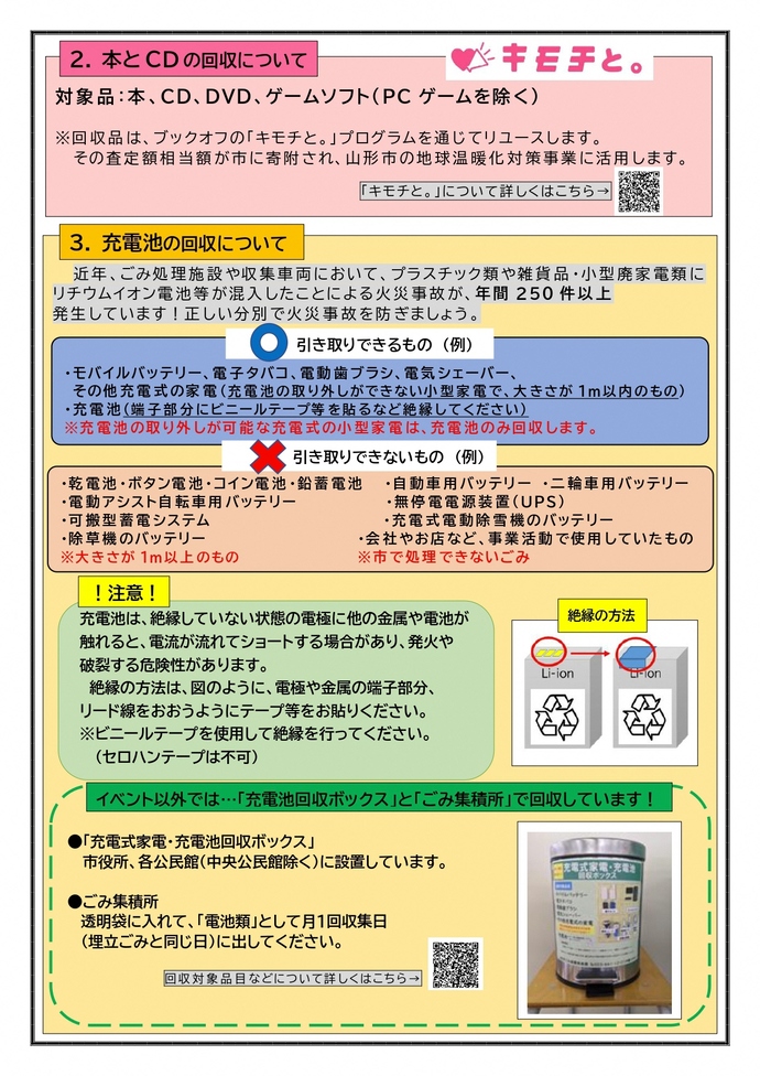家庭で使わなくなった小型家電・本とCDおよび充電池の持ち込み回収イベント！（2面）