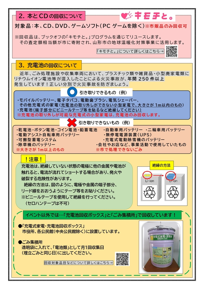 家庭で使わなくなった小型家電・本とCDおよび充電池の持ち込み回収イベント！（2面）