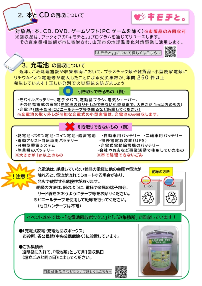 家庭で使わなくなった小型家電・本とCDおよび充電池の持ち込み回収イベント！（2面）