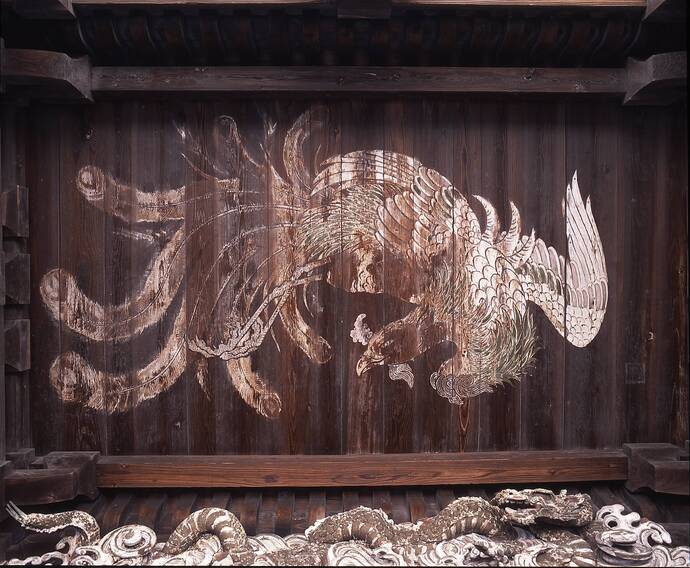 鳥海月山両所宮随神門の天井画(鳳凰)