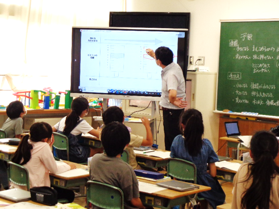 電子黒板を使って授業をする様子