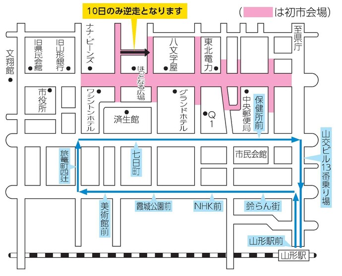 ベニちゃんバスの迂回運行マップ