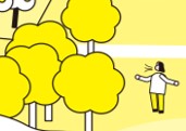 林で深呼吸をする人のイラスト