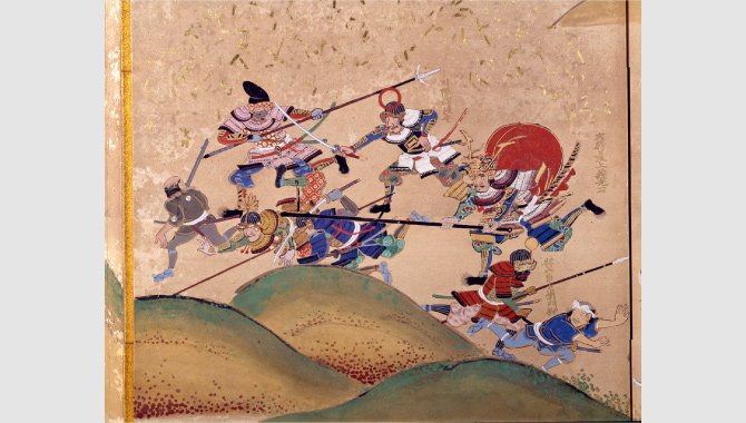 Folding Screen of the Battle of Hasedo (reproduction) in Mogami Yoshiaki Historical Museum